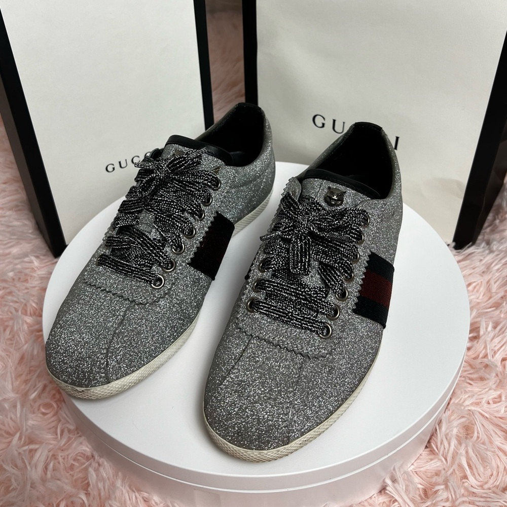 🪩👟GUCCI Bambi sneaker/trainers silver glitter EU 36 1/2
